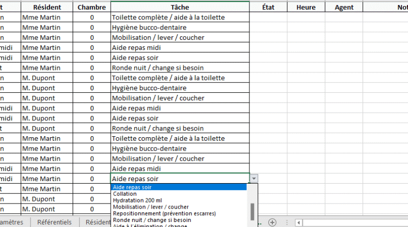 Modèle Excel de Plan de soins automatisé en EHPAD pour Aides-soignants : méthode, outils et mode d’emploi