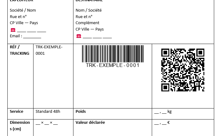 Bordereau d’envoi dans Word la feuille de route du colis (utile, lisible, traçable)