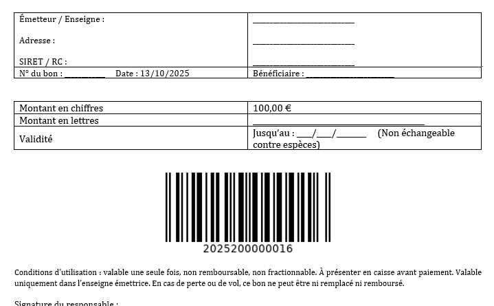 Bons d’achat imprimables (Word, A4) avec codes-barres : guide complet