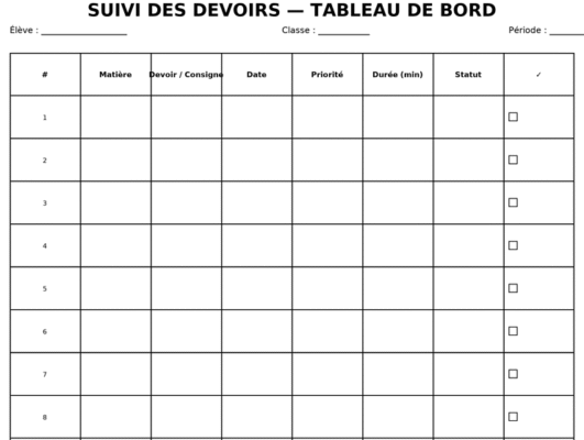Modèles de Plannings de devoirs A4 à imprimer : le kit “quasi-officiel” pour élèves, parents et enseignants