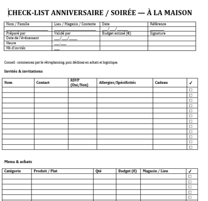 Check-lists B2C à Imprimer (Word, A4) : Courses, Ménage & Entretien, Voyage & Bagages...