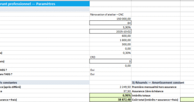 Simulateur d’emprunt professionnel : maîtriser l’échéancier, le TAEG et les amortissements (linéaire / dégressif)