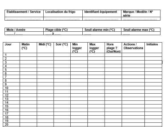 Feuille de température frigo à Imprimer (A4) — guide détaillé d’usage, contrôle et industrialisation
