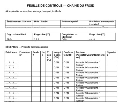 Feuille de contrôle Chaîne du froid à télécharger : Le guide pratique qui tient au poste et passe l’audit