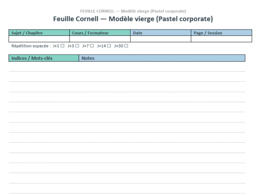 Modèle de feuille méthode Cornell dans Word - Cas pratique