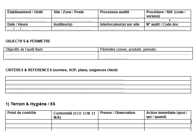 Audit flash qualité — mode d’emploi détaillé, prêt à déployer