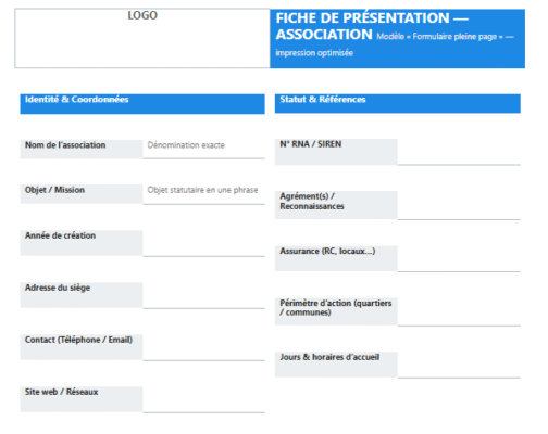 Fiche de présentation d’une association : modèles à imprimer et prêt à remplir
