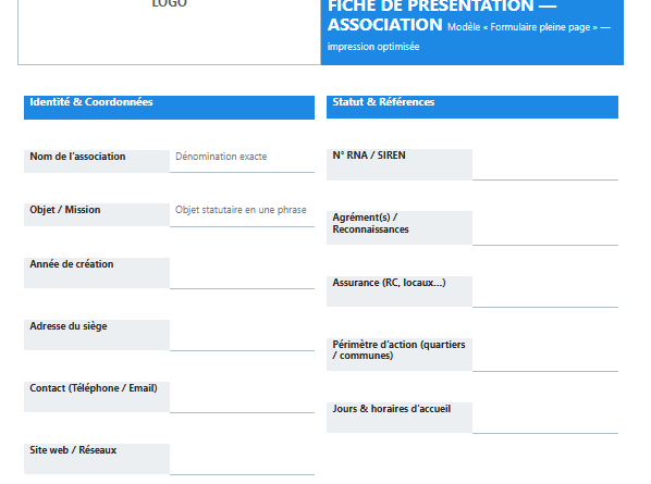 Fiche de présentation d’une association : modèles à imprimer et prêt à remplir