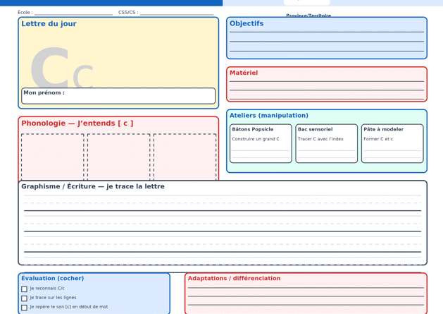 Fiche Alphabet au préscolaire (Canada) : un support simple qui fait progresser vite