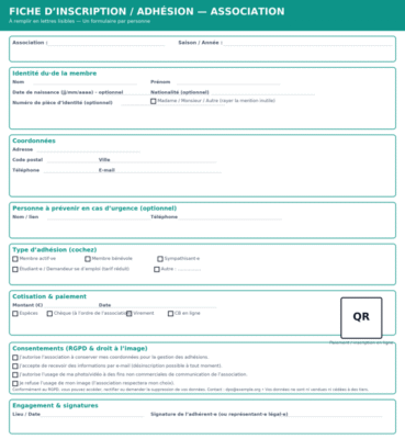 Fiche d’inscription d’association à Imprimer