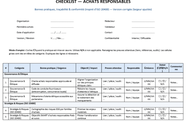 Checklist achats responsables : modèle à télécharger concret pour passer du principe à la pratique