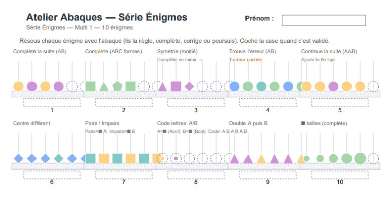 Atelier Abaques — “Concepts (10 modèles)” à Imprimer utilisation en classe et en atelier