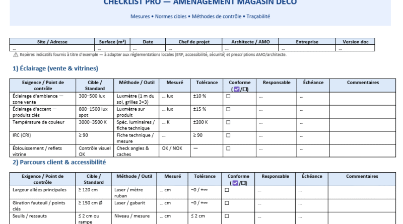 Checklist aménagement magasin déco à télécharger : parcours, lumière, merchandising… et preuves de performance