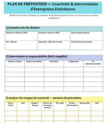 Plan de prévention (coactivité & entreprises extérieures) : guide complet d’utilisation et de mise en œuvre