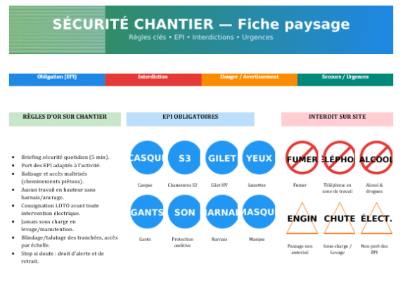 Fiche de sécurité chantier : modèles Word et bonnes pratiques d’affichage