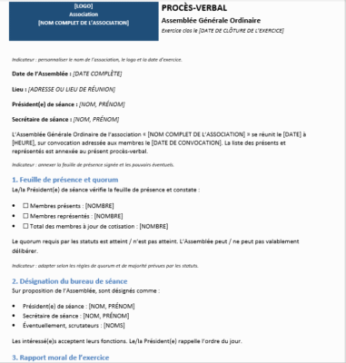 PROCÈS-VERBAL Assemblée Générale Ordinaire Exercice clos le [DATE DE CLÔTURE DE L’EXERCICE] 