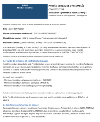 PROCÈS-VERBAL DE L’ASSEMBLÉE CONSTITUTIVE Association 