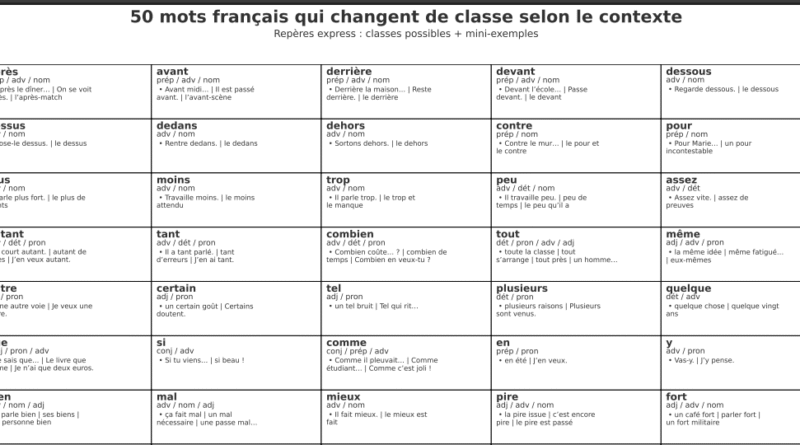 classes de mots Les 50 mots français qui changent de classe s