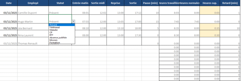 Feuille de calcul Excel temps de travail : Modèles Excel utiles