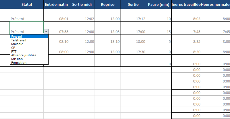 Feuille de calcul Excel temps de travail : Modèles Excel utiles