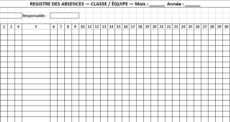 suivi des absences EXCEL à imprimer