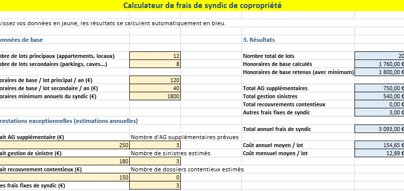Calculateur de frais de syndic de copropriété