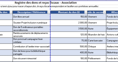 Registre des dons et reçus fiscaux pour une association : Modèle Excel