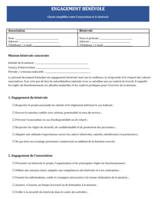 Modèles Word de charte du bénévole / engagement bénévole