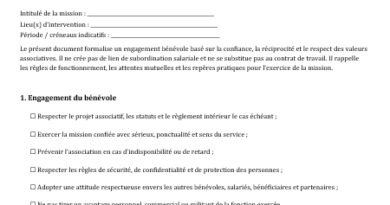 Modèles Word de charte du bénévole / engagement bénévole