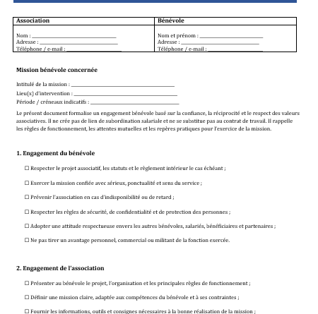 Modèles Word de charte du bénévole / engagement bénévole