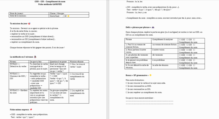 Reconnaître COD, COI, complément du nom exercices corrigés