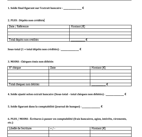 État de rapprochement bancaire : modèles à imprimer
