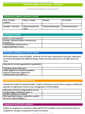 Fiche compte rendu d’activité BTS MCO