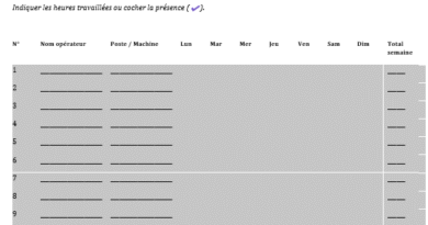 Fiche de pointage heures en usine : Modèles Imprimables