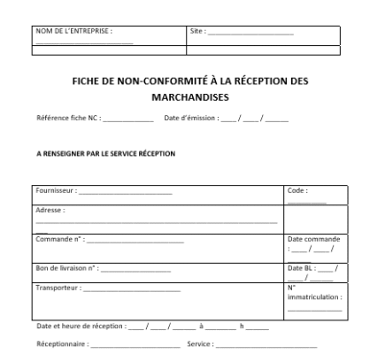 Fiche de non-conformité à la réception : modèle Word + procédure