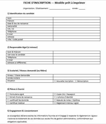 Modèles d’inscription et bulletins d’adhésion à imprimer : modèles format A4 ( Excel et Word )