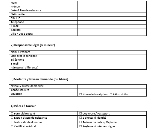 Modèles d’inscription et bulletins d’adhésion à imprimer : modèles format A4 ( Excel et Word )
