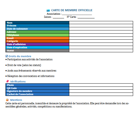 Modèle Word de carte de membre d’association