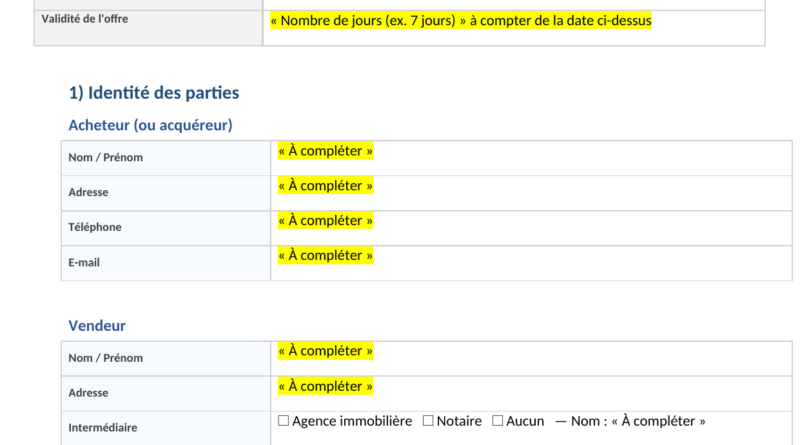 Modèle d’offre d’achat immobilier Word à télécharger + variantes + exemple (France)