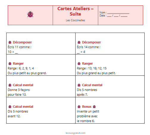 Maths CP “Les Coccinelles” : des fiches Word prêtes à imprimer