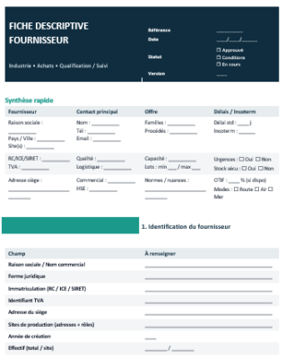 Fiche descriptive fournisseur (industrie) : Modèle Word à télécharger
