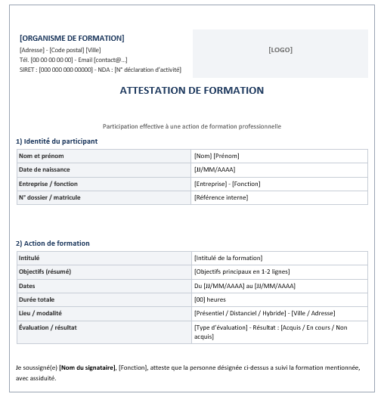 Attestation de formation imprimable : modèles Word