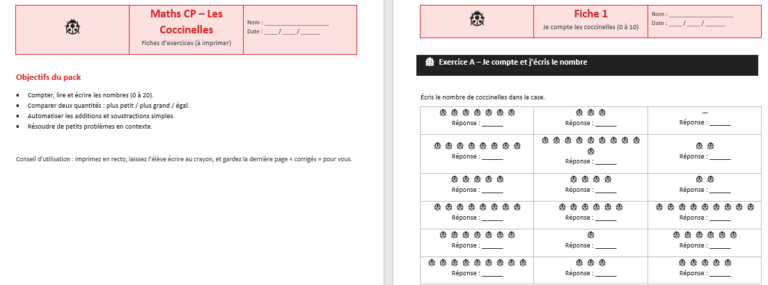Maths CP “Les Coccinelles” : des fiches Word prêtes à imprimer