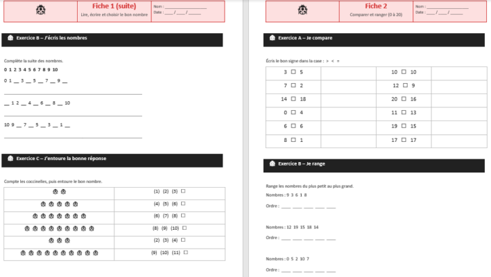 Maths CP “Les Coccinelles” : des fiches Word prêtes à imprimer