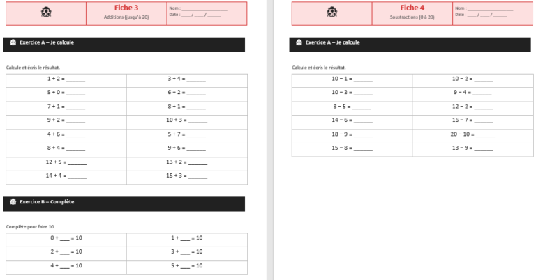 Maths CP “Les Coccinelles” : des fiches Word prêtes à imprimer