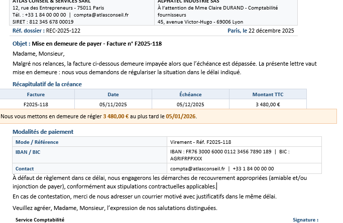 Mise en demeure de payer : Modèles Word