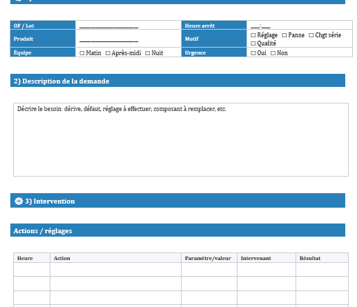 Fiche d’intervention Excel gratuite + Modèles Word à télécharger, PDF à imprimer et exemples thématiques