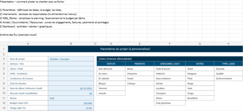 Tableau Excel de suivi de chantier gratuit : le modèle pro