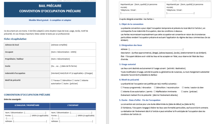 Bail précaire en Word à télécharger