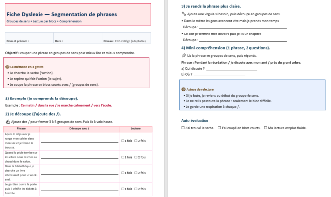 Dyslexie : Activités pour élèves dyslexiques dans Word : Fiches à télécharger
